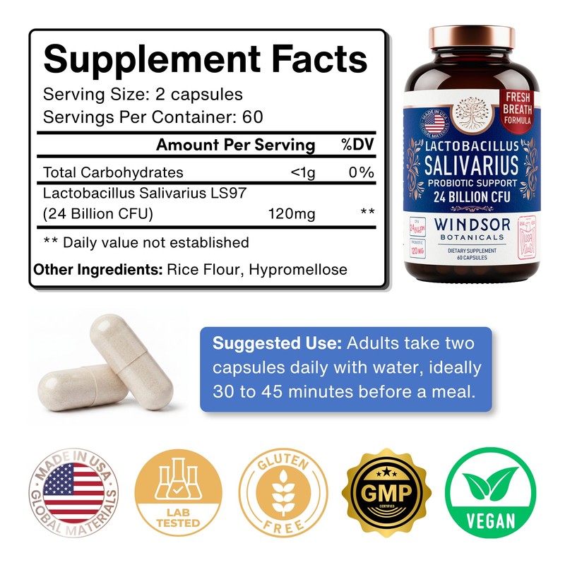 WINDSOR BOTANICALS Lactobacillus Salivarius Probiotic Capsules - L Salivarius Probiotic