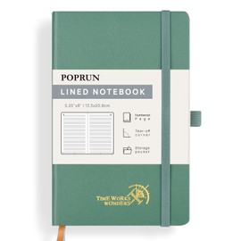 POPRUN Lined Journal Notebook for Women & Men, A5 Medium Size 5.25''x 8'',120GSM Thick Paper, 128 Numberd Pages, Hardcover, Index Tabs, College Ruled Notebook for Work & Note Taking - Midnight Green