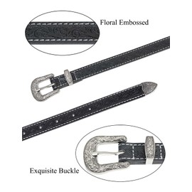TOPACC Western Belts for Women Black Cowgirl Belts for Girls Cowboy Thin Skinny Belts for Jeans Dresses Country Concert Outfit