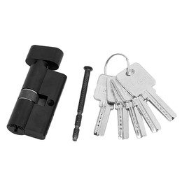 Jeriup 60mm (25/10/25) Oil Rubbed Bronze (Black Color) Euro Profile Cylinder with 5 Keys (dimple), Single Open Copper Lock Cylinder, Anti-Rust Corrosion Resistant Anti-Theft