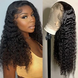 Deep Wave Lace Front Wigs Human Hair Wigs for Women 13x4 180% Density HD Lace Frontal Wig Curly Glueless Wigs Human Hair Pre Plucked with Baby Hair Perruque Femme Humain Naturel 18 Inches Natural Black