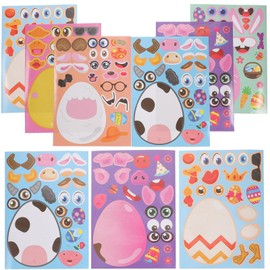 Healifty 48 Sheets Easter Stickers for Easter Egg DIY Crafts Card Making Bunny Stickers Make Your Own Face Stickers Party Game School Activities