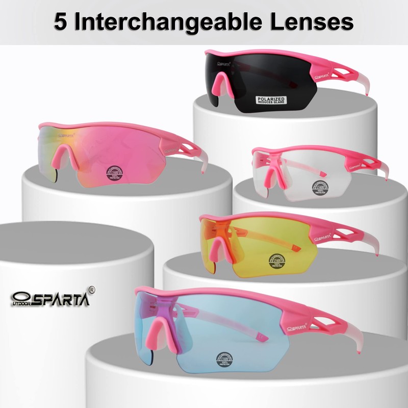 OUTDOORSPARTA Sports Sunglasses(2. Pink Frame, Full Lens Mirrored Pink)
