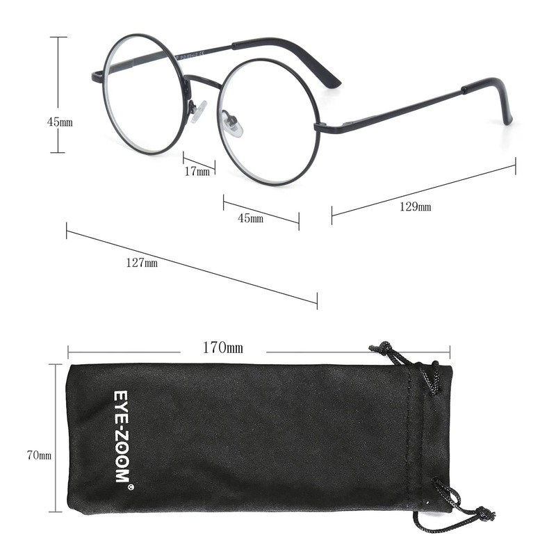 Metal Frame Round Reading Glasses with Spring Hinge (Black, Silver