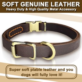 Leather Dog Collar with Metal Quick Release Buckle, Soft Genuine Cowhide Heavy Duty Metal Dog Collar Adjustable for Small Medium Large Dogs Pets. (M, Neck 14-22"(Release Buckle))