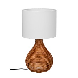Reality Leuchten Sprout R51291036 Table Lamp Rattan Base Natural Wicker Shade Fabric White Excl. 1x E14