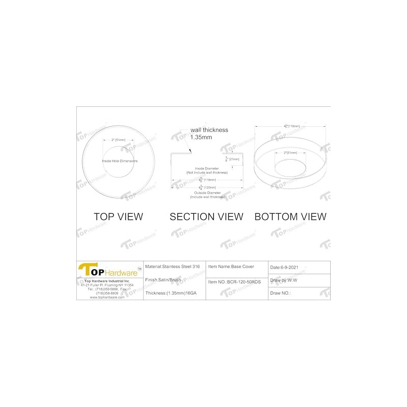 Top Hardware Stainless Steel 316 Grade Base Flange/Plate Cover for