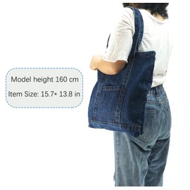 YunZh Denim Tote Bag Casual Style Lightweight Classic Retro Travel Shopper Shoulder Handbag