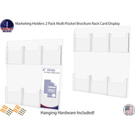 Marketing Holders 2 Pack Trifold Holder 6 Slot Clear Acrylic Organizer with Hardware for 4" Brochures and Pamphlets in Offices and Retail Stores