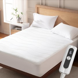 ACCU Heated Mattress Pad Twin, Quilted Electric Mattress Pad Bed Warmer with Single Controller, 6 Heat Settings 10-Hour Auto Off, 17 Inch Deep Pocket, Machine Washable, White