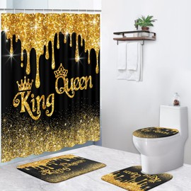 Pamnest 4 Pcs Shower Curtain Sets, Queen Royal Love Waterproof Bathroom Sets with Non-Slip Rugs, Toilet Lid Cover and Bath Mat, 12 Hooks, Accessories Modern Home Bathroom Decor 72" X 72"