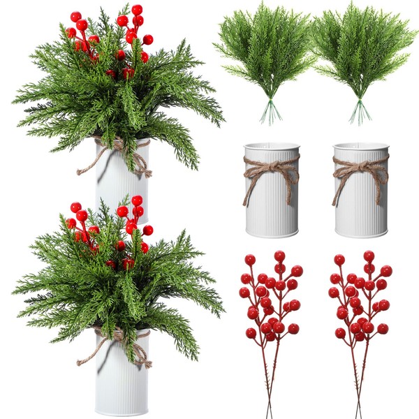 Teenyyou 36 Pcs Christmas Greenery Stems with vase Christmas Pine