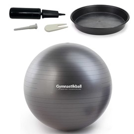 ATC Handels GmbH Gymnastic Ball Set Diameter 45, 55, 65 and 75 cm with Stopper Bowl, Ball Pump, Valve Opener and Tape Measure - Fitness, Therapy and as a Seat Ball for the Office, 55 cm, Anthracite