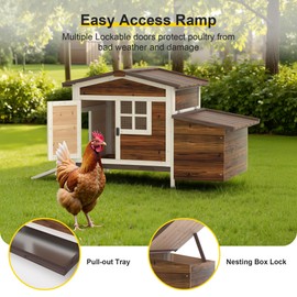 GOJOOASIS Chicken Coop for 2 Chickens Outdoor Rabbit Hutch Chicken House Cage with Ramp & Nesting Box for Small Animals (Brown)