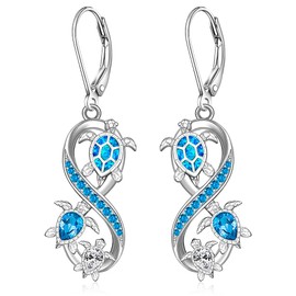 Sea Turtle Earrings for Women Infinity Turtle Earrings Sterling Silver Dangle Blue Opal Turtle Earring for Turtles Lovers