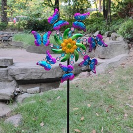 COOZZYHOUR 39" Butterfly Wind Spinner for Yard and Garden Stake,Outdoor Metal Windmill,Single Direction Wind Sculptures, Kinetic Windmills for Garden Decorations.
