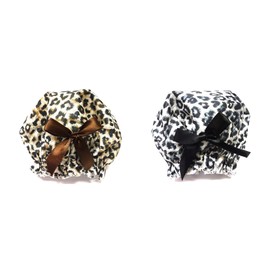 3 Pack Premium Lined Shower Cap Black and Brown Leopard Zebra Prints with Bow