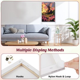 RICUVED Paint by Numbers Kit for Adults with Wooden Frame, Windmill Flowers Acrylic Paint by Number, Sunset Landscape Oil Painting Kit with Framed Canvas Arts and Crafts for Gift Home Decor 8X12 Inch