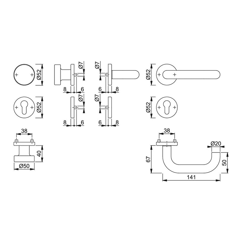 Hoppe Paris E138Z/42KV/42KVS 3297057 Door Fitting with Button/Profile Cylinder Holes,
