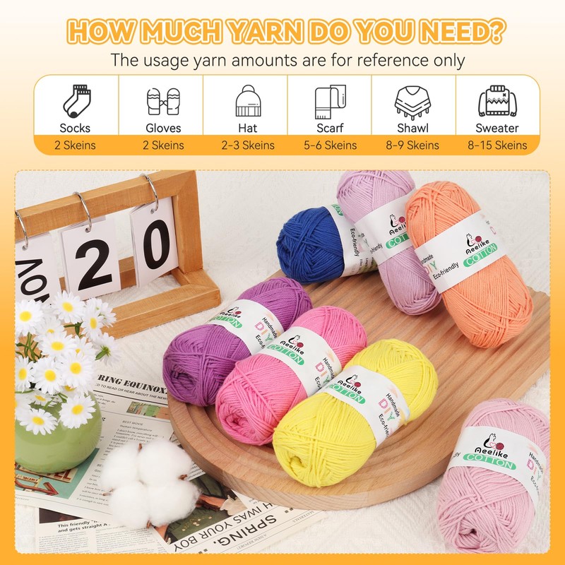 Aeelike Pure Cotton Yarn for Crochet & Knitting, Baby Cotton