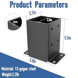 4x4 Post Base 2 Pcs, Heavy Duty Post Anchor with Anti-Corrosive Partition, Inner Size 3.5"x3.5", 13 Gauge Thick Solid Steel, Rust-Proof Powder-Coated Wood Fence Post Brackets for Support Deck, Pergola