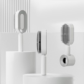 Self-Cleaning Hair Brush, Paddle Hair Brush for Detangling Hair for Women, Rounded Comb for Scalp Massage, Ideal for Wet or Dry Hair (White)