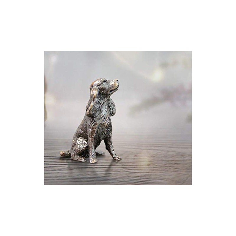 Spaniel Butler and Peach Miniature Sculpture Solid Bronze 3.5 x