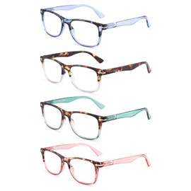 Loycco 4 Pack Computer Reading Glasses Blue Light Blocking Anti Eyestrain Flexible Lightweight Square Readers for Women Men