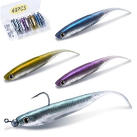 Goture Drop Shot Minnow Soft Lure, Sea Fishing, 0.1 oz (2.8 g), Worm, 0.3 inches (8 cm), 3.14 in 4 Colors, 0.05 oz (1.4 g) Jig Head Included (10 Pieces), Set of 50