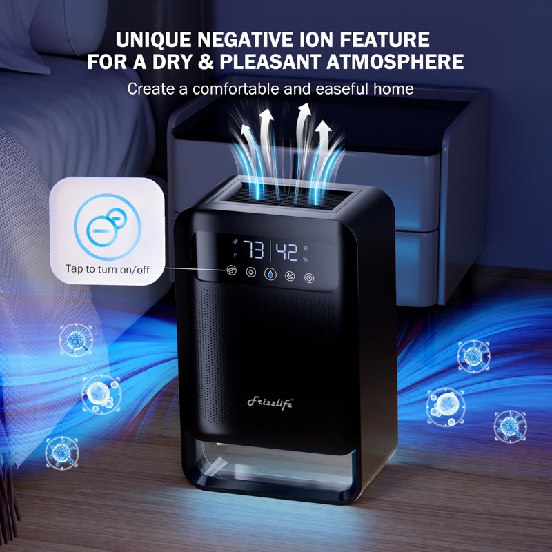 Frizzlife Air Dehumidifier, 135oz Water Tank W/Purifying Function, Quiet Small