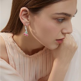 VANJAMI Cherry Earrings for Women 925 Sterling Silver Cherry Dangle Drop Earrings Jewelry Gifts Fruit Earrings for Women