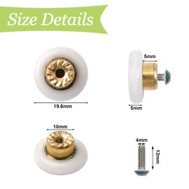 UFURMATE Shower Door Roller, 4 Pieces Copper Bathroom Glass Door Rollers, Single Shower Door Rails, Sliding Guides for Bathroom, DIY Spare Parts (Diameter 19.6mm)