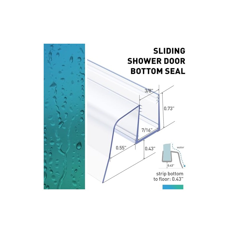 Sliding Shower Door Bottom Seal - 2 Pack for Frameless