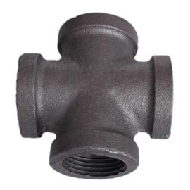 Baby Flower 4-Way Crossover Equalizer Connector Iron Pipe Fitting for Industrial Vintage Style, Galvanized Black Decorative Coupling Casting, Threaded for DIY Projects Flange Decor (1 in)