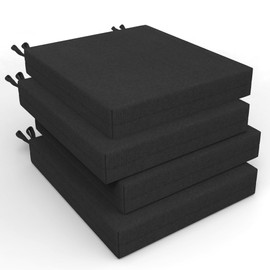 Patio Chair Cushions Set of 4, 19" x 19" x 3" Waterproof Outdoor Chair Cushions for Furniture, Seat Cushion with Ties, for Patio, Yard, Garden Dining Chair (Black, 19''*19''*3'')