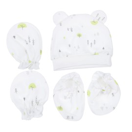 TOVINANNA 1 Set Adorable Scratch Gloves Cotton Hat Foot Covers Set Protects Newborns From Scratches Keeps Warm Winter for Showers and Celebrations Green Tree Design