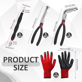3 Pack Electrical Disconnect Pliers Professional Set, (1*red60°+1*red Straight+1*double-Ended Connector Separator Tool+1*Glove), Automotive Connector and Fuel Line Clip Remover Tools, for Cars Repair