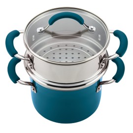 Rachael Ray Brights Sauce Pot/Saucepot with Steamer Insert, 3 Quart, Marine Blue Gradient
