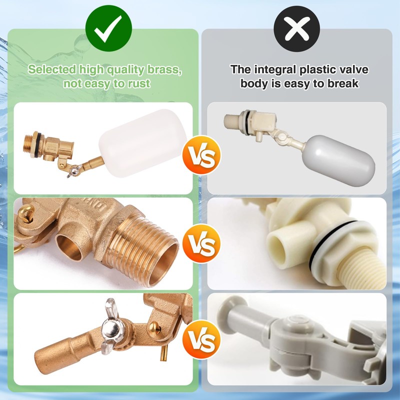 Float Valve 1/2 inch, Brass Water Float Valve with Adjustable