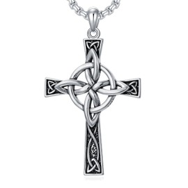 Cargari Cross Necklace for Men Women 925 Sterling Silver Celtic Knot Cross Pendant Necklace Irish Necklace Religious Catholic Jewelry Christmas Valentines Day Gifts for Him Father Husband Boyfriend