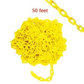 Reliabe1st 50 Feet Yellow Plastic Safety Barrier Chain with 12 S-Hooks and 12 Carabiner Clips | Caution Security Chain Safety Chain for Crowd Control, Construction Site | Safety Barrier