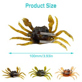 Mein HERZ 3 Pieces Wobbler Artificial Bait, Crab Bait of Simulation 3D, 10 cm, 30 g, Soft Fishing Lure, Artificial Bait, Crab with Sharp Hooks, Jigging Tackle, Fake Fishbait