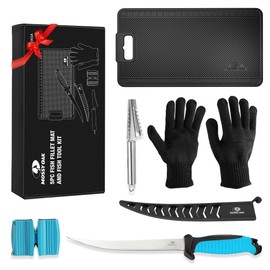Mossy Oak Fish Fillet Knife Set, 5 PCS Fish Cleaning Kit Includes 7" Fishing Knife, Non-Slip Fish Fillet Mat, Knife Sharpener, Fish Scaler Remover and Cut Resistant Gloves, Fishing Accessories Gifts