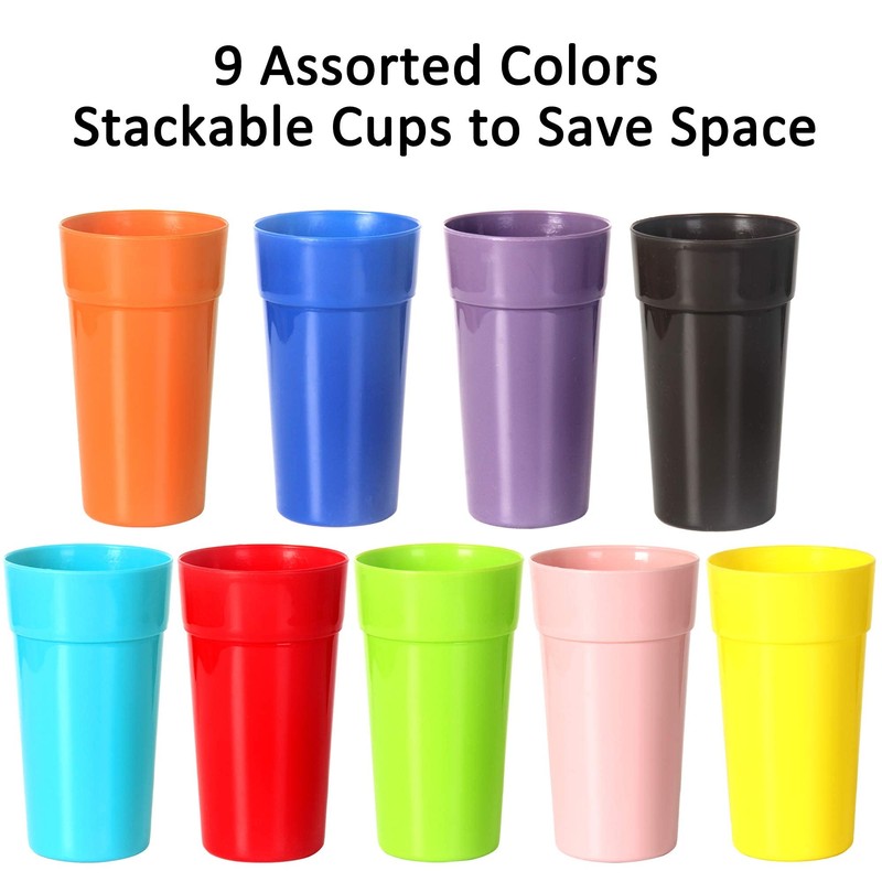 Youngever 9 Pack Plastic Tumblers, Unbreakable Drinking Glasses, Plastic Cups