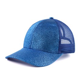 Zsedrut Tolddler Girls Baseball Cap Kids Glitter Trucker Hats Adjustable Summer Sun Hat Mesh Ponytail Caps(Royal Blue)