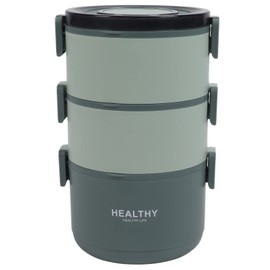 3-Layer Thermal Lunch Box, Leak-Proof, Vacuum Insulated Thermos Container for Hot Lunch, Easy to Grip Lid, Removable Compartment Design, Portable (Bean Paste Green)