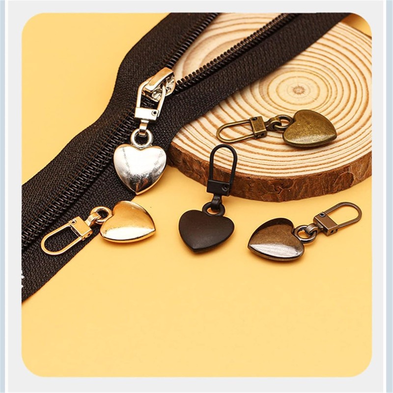 Heart-Shaped Zipper Pulls Replacement Kit, 5 Pieces Metal Pulls with