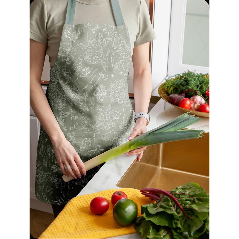 VIASMILE Baumwoll-Küchenschürze mit Blumenmuster, 60 x 70 cm