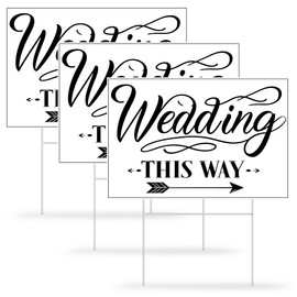 Wedding Direction Arrow Signs with Stakes, 3 Packs Wedding This Way Sign, Wedding Signs for Ceremony and Reception, YITOBA Double Sided Printed Wedding Directional Signs (White)