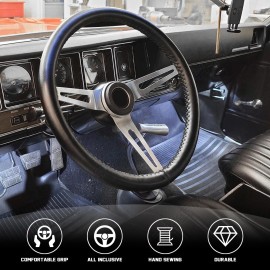 CHUSYYRAY Black 15" Steering Wheel Cover Genuine Leather for Chevy Silverado 1500 2500 HD